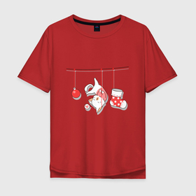 Мужская футболка хлопок Oversize с принтом Котик подарок в Санкт-Петербурге, 100% хлопок | свободный крой, круглый ворот, “спинка” длиннее передней части | 
