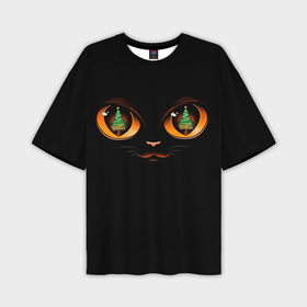Мужская футболка oversize 3D с принтом Кошачьи глаза с отражением ёлки в Новосибирске,  |  | Тематика изображения на принте: 