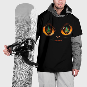 Накидка на куртку 3D с принтом Кошачьи глаза с отражением ёлки , 100% полиэстер |  | Тематика изображения на принте: 