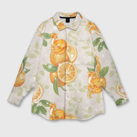 Женская рубашка oversize 3D с принтом Мандариновое настроение оранжевый дракон ,  |  | 