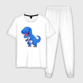 Мужская пижама хлопок с принтом Синий динозаврик в Белгороде, 100% хлопок | брюки и футболка прямого кроя, без карманов, на брюках мягкая резинка на поясе и по низу штанин
 | 
