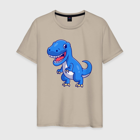 Мужская футболка хлопок с принтом Синий динозаврик в Петрозаводске, 100% хлопок | прямой крой, круглый вырез горловины, длина до линии бедер, слегка спущенное плечо. | 