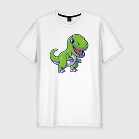 Мужская футболка хлопок Slim с принтом Зелёный динозавр в Санкт-Петербурге, 92% хлопок, 8% лайкра | приталенный силуэт, круглый вырез ворота, длина до линии бедра, короткий рукав | 