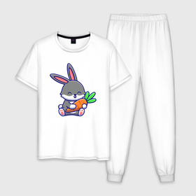 Мужская пижама хлопок с принтом Морковные обнимашки в Петрозаводске, 100% хлопок | брюки и футболка прямого кроя, без карманов, на брюках мягкая резинка на поясе и по низу штанин
 | 