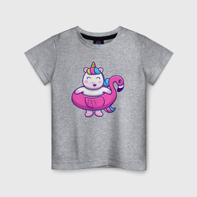 Детская футболка хлопок с принтом Единорог и фламинго в Кировске, 100% хлопок | круглый вырез горловины, полуприлегающий силуэт, длина до линии бедер | Тематика изображения на принте: 