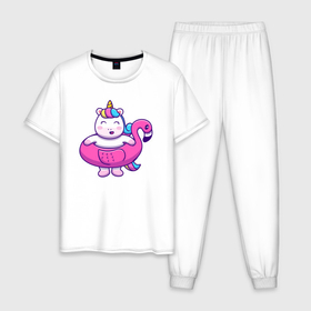 Мужская пижама хлопок с принтом Единорог и фламинго в Новосибирске, 100% хлопок | брюки и футболка прямого кроя, без карманов, на брюках мягкая резинка на поясе и по низу штанин
 | 