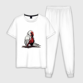 Мужская пижама хлопок с принтом Красный попугай , 100% хлопок | брюки и футболка прямого кроя, без карманов, на брюках мягкая резинка на поясе и по низу штанин
 | 