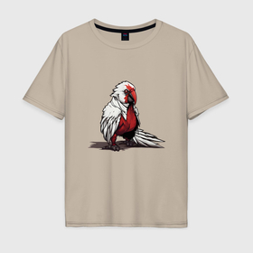 Мужская футболка хлопок Oversize с принтом Красный попугай в Екатеринбурге, 100% хлопок | свободный крой, круглый ворот, “спинка” длиннее передней части | 