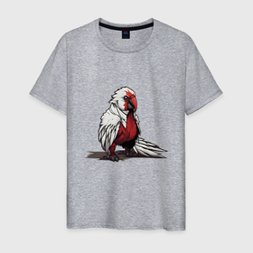 Мужская футболка хлопок с принтом Красный попугай в Екатеринбурге, 100% хлопок | прямой крой, круглый вырез горловины, длина до линии бедер, слегка спущенное плечо. | 