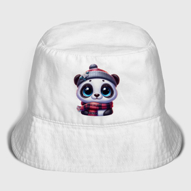 Мужская панама хлопок с принтом Маленький панда в зимней шапке и с шарфом в Курске,  |  | 
