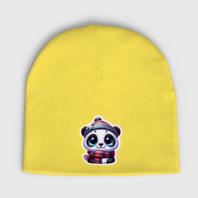 Мужская шапка демисезонная с принтом Маленький панда в зимней шапке и с шарфом в Тюмени,  |  | 