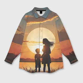 Мужская рубашка oversize 3D с принтом Мать и дитя на закате в Кировске,  |  | 