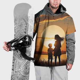 Накидка на куртку 3D с принтом Мать и дитя на закате в Белгороде, 100% полиэстер |  | Тематика изображения на принте: 