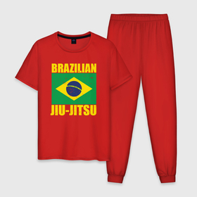 Мужская пижама хлопок с принтом Brazilian jiu jitsu в Тюмени, 100% хлопок | брюки и футболка прямого кроя, без карманов, на брюках мягкая резинка на поясе и по низу штанин
 | Тематика изображения на принте: 