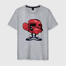Мужская футболка хлопок с принтом Человечек боксёр в Курске, 100% хлопок | прямой крой, круглый вырез горловины, длина до линии бедер, слегка спущенное плечо. | 