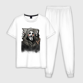 Мужская пижама хлопок с принтом Три гая фокса в Екатеринбурге, 100% хлопок | брюки и футболка прямого кроя, без карманов, на брюках мягкая резинка на поясе и по низу штанин
 | 