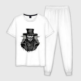 Мужская пижама хлопок с принтом Три гая фокса в Екатеринбурге, 100% хлопок | брюки и футболка прямого кроя, без карманов, на брюках мягкая резинка на поясе и по низу штанин
 | 