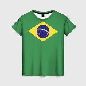 Женская футболка 3D с принтом Бразилия флаг , 100% полиэфир ( синтетическое хлопкоподобное полотно) | прямой крой, круглый вырез горловины, длина до линии бедер | 
