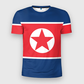 Мужская футболка 3D Slim с принтом Флаг Северной Кореи в Санкт-Петербурге, 100% полиэстер с улучшенными характеристиками | приталенный силуэт, круглая горловина, широкие плечи, сужается к линии бедра | Тематика изображения на принте: 