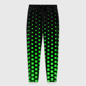 Мужские брюки 3D с принтом Зелёные квадраты в Белгороде, 100% полиэстер | манжеты по низу, эластичный пояс регулируется шнурком, по бокам два кармана без застежек, внутренняя часть кармана из мелкой сетки | 