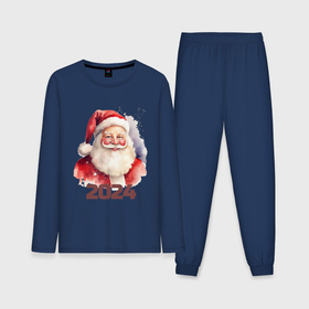 Мужская пижама с лонгсливом хлопок с принтом Усатый Санта в Екатеринбурге,  |  | Тематика изображения на принте: 