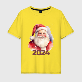 Мужская футболка хлопок Oversize с принтом Усатый Санта в Екатеринбурге, 100% хлопок | свободный крой, круглый ворот, “спинка” длиннее передней части | 