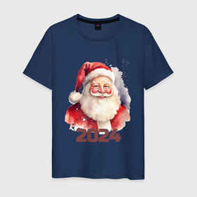 Мужская футболка хлопок с принтом Усатый Санта в Екатеринбурге, 100% хлопок | прямой крой, круглый вырез горловины, длина до линии бедер, слегка спущенное плечо. | Тематика изображения на принте: 