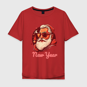 Мужская футболка хлопок Oversize с принтом Санта в колпаке в Петрозаводске, 100% хлопок | свободный крой, круглый ворот, “спинка” длиннее передней части | 