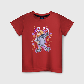 Детская футболка хлопок с принтом Модный танцующий корейский кролик , 100% хлопок | круглый вырез горловины, полуприлегающий силуэт, длина до линии бедер | 