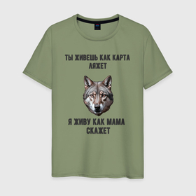 Мужская футболка хлопок с принтом Мемасный волк в Екатеринбурге, 100% хлопок | прямой крой, круглый вырез горловины, длина до линии бедер, слегка спущенное плечо. | 