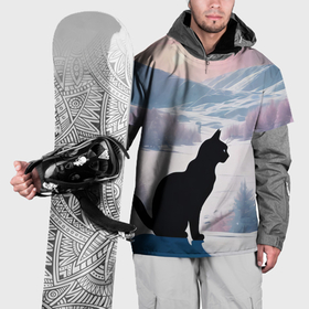 Накидка на куртку 3D с принтом Чёрный кот на снегу   нейросеть в Курске, 100% полиэстер |  | Тематика изображения на принте: 