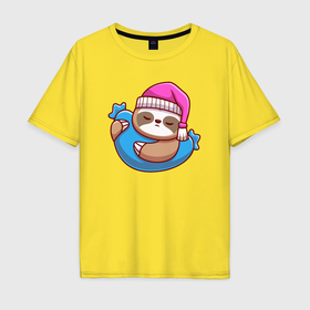 Мужская футболка хлопок Oversize с принтом Спящие ленивцы , 100% хлопок | свободный крой, круглый ворот, “спинка” длиннее передней части | Тематика изображения на принте: 