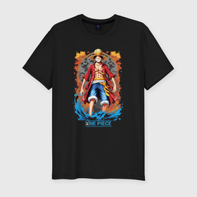 Мужская футболка хлопок Slim с принтом One Piece   загадочный Луффи в Кировске, 92% хлопок, 8% лайкра | приталенный силуэт, круглый вырез ворота, длина до линии бедра, короткий рукав | Тематика изображения на принте: 