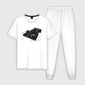 Мужская пижама хлопок с принтом Формула 1 черная в Кировске, 100% хлопок | брюки и футболка прямого кроя, без карманов, на брюках мягкая резинка на поясе и по низу штанин
 | 