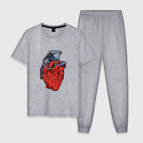 Мужская пижама хлопок с принтом Граната сердце в Белгороде, 100% хлопок | брюки и футболка прямого кроя, без карманов, на брюках мягкая резинка на поясе и по низу штанин
 | 