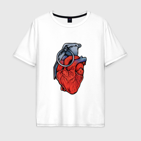 Мужская футболка хлопок Oversize с принтом Граната сердце в Тюмени, 100% хлопок | свободный крой, круглый ворот, “спинка” длиннее передней части | 