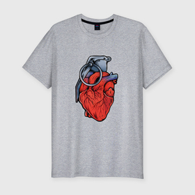 Мужская футболка хлопок Slim с принтом Граната сердце в Белгороде, 92% хлопок, 8% лайкра | приталенный силуэт, круглый вырез ворота, длина до линии бедра, короткий рукав | 