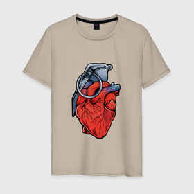 Мужская футболка хлопок с принтом Граната сердце в Белгороде, 100% хлопок | прямой крой, круглый вырез горловины, длина до линии бедер, слегка спущенное плечо. | 