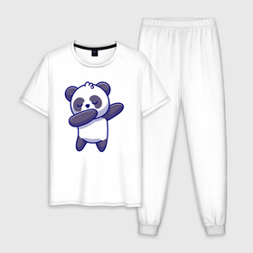 Мужская пижама хлопок с принтом Dabbing panda в Тюмени, 100% хлопок | брюки и футболка прямого кроя, без карманов, на брюках мягкая резинка на поясе и по низу штанин
 | 