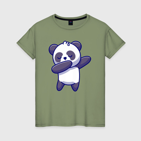 Женская футболка хлопок с принтом Dabbing panda в Екатеринбурге, 100% хлопок | прямой крой, круглый вырез горловины, длина до линии бедер, слегка спущенное плечо | 