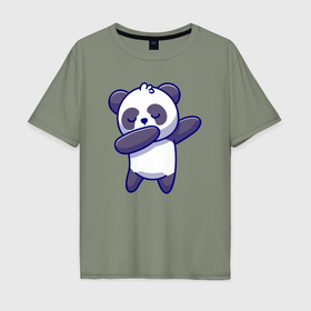 Мужская футболка хлопок Oversize с принтом Dabbing panda в Кировске, 100% хлопок | свободный крой, круглый ворот, “спинка” длиннее передней части | 