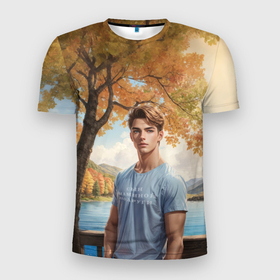 Мужская футболка 3D Slim с принтом Сыночек маминой подруги в Екатеринбурге, 100% полиэстер с улучшенными характеристиками | приталенный силуэт, круглая горловина, широкие плечи, сужается к линии бедра | 