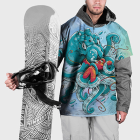 Накидка на куртку 3D с принтом Злой осьминог против аквалангиста в Петрозаводске, 100% полиэстер |  | Тематика изображения на принте: 