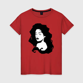 Женская футболка хлопок с принтом Графичная девушка с волнистыми волосами в Курске, 100% хлопок | прямой крой, круглый вырез горловины, длина до линии бедер, слегка спущенное плечо | 