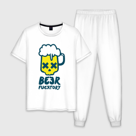 Мужская пижама хлопок с принтом Beer fucktory в Белгороде, 100% хлопок | брюки и футболка прямого кроя, без карманов, на брюках мягкая резинка на поясе и по низу штанин
 | 