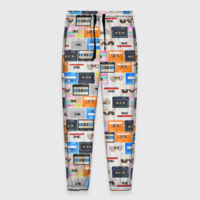 Мужские брюки 3D с принтом Ретро магнитофонные кассеты в Кировске, 100% полиэстер | манжеты по низу, эластичный пояс регулируется шнурком, по бокам два кармана без застежек, внутренняя часть кармана из мелкой сетки | 