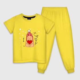Детская пижама хлопок с принтом Капибара с сердцем: я люблю в Кировске, 100% хлопок |  брюки и футболка прямого кроя, без карманов, на брюках мягкая резинка на поясе и по низу штанин
 | 