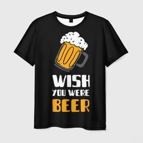 Мужская футболка 3D с принтом Wish you were beer в Белгороде, 100% полиэфир | прямой крой, круглый вырез горловины, длина до линии бедер | 