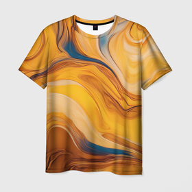 Мужская футболка 3D с принтом Жидкая золотая текстура   нейросеть в Белгороде, 100% полиэфир | прямой крой, круглый вырез горловины, длина до линии бедер | 