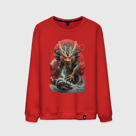 Мужской свитшот хлопок с принтом Морской дракон на красном , 100% хлопок |  | 
